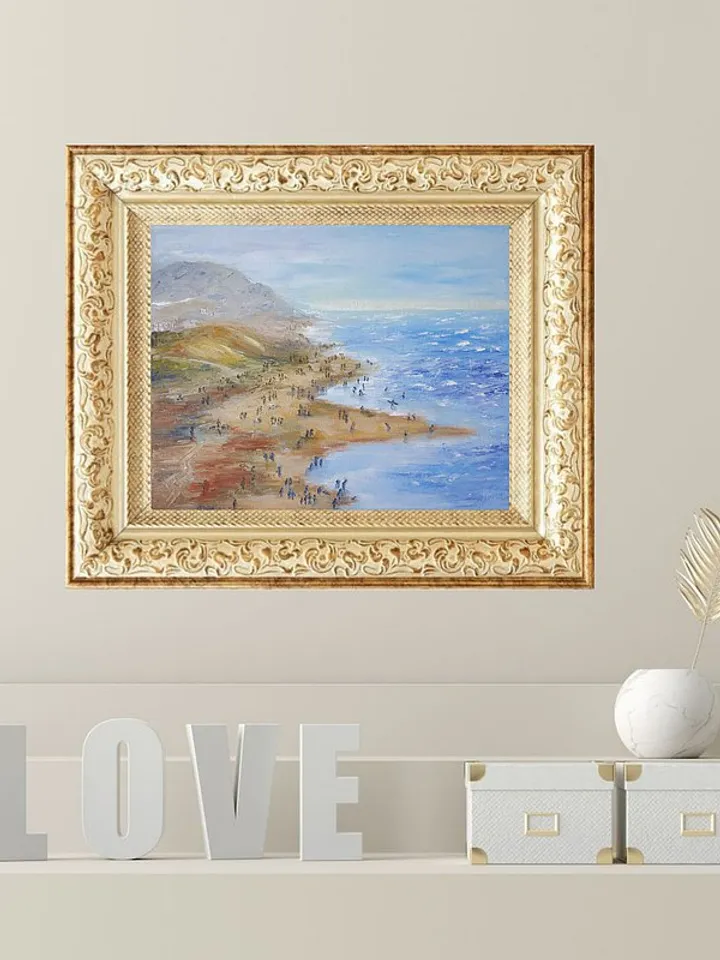 Beach People Painting Seascape Original Art Coastal Wall Art Oil Painting Canvas