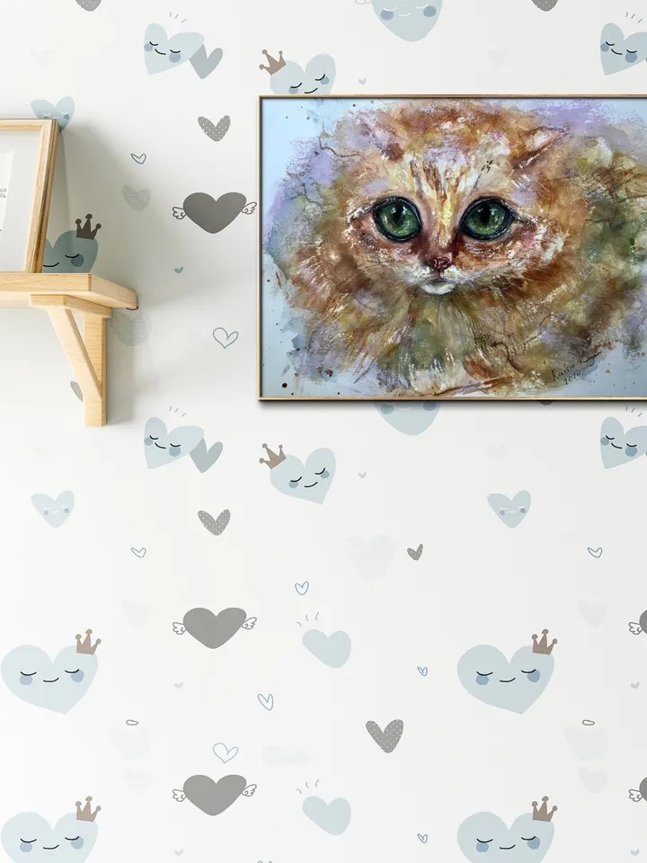 Fluffy red cat original watercolor painting,cats paintings ,animals wall art ,cat lovers gifts,kids room decoration,red cat art wall hanging