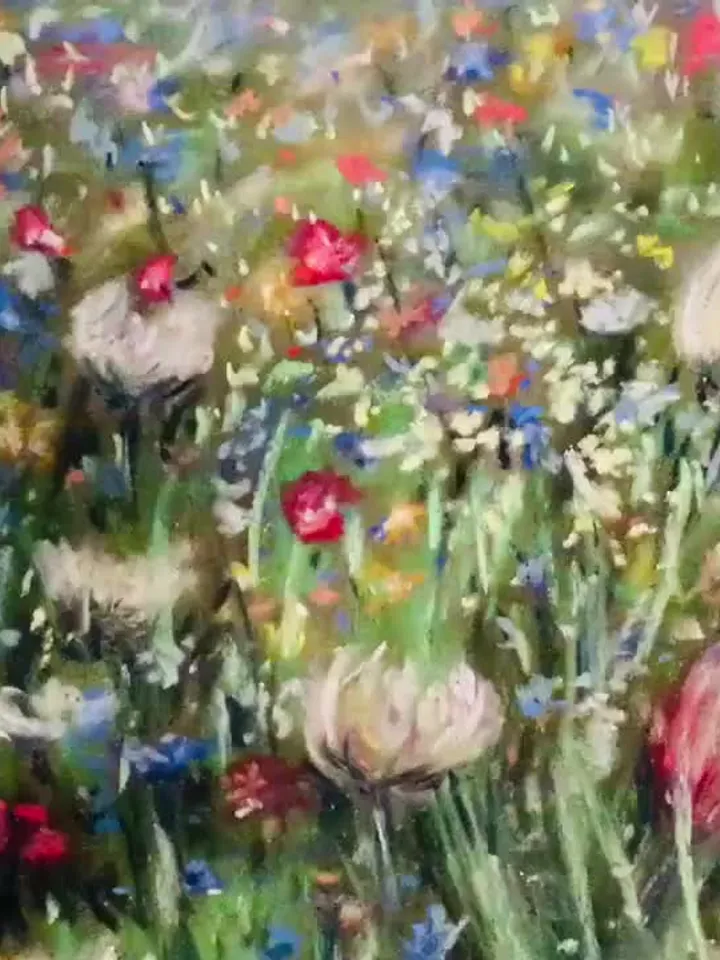 Flower fields,original soft pastel painting on pastelmat,colourful wall art