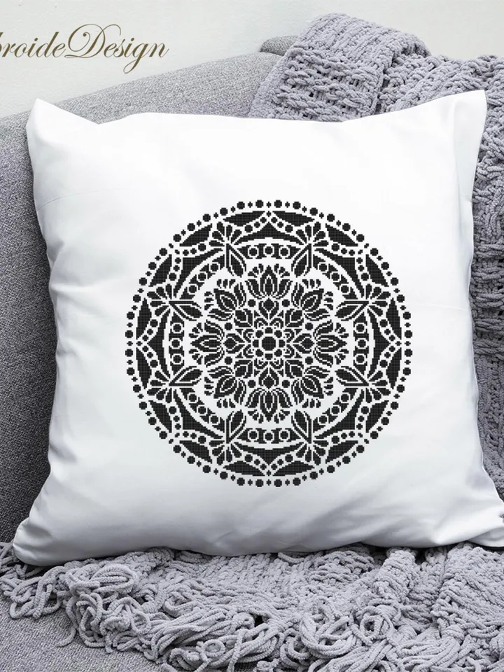 Black mandala cross stitch pattern PDF instant download Mandala ornament cross stitch chart, Monochrome mandala pattern digital PDF #M281