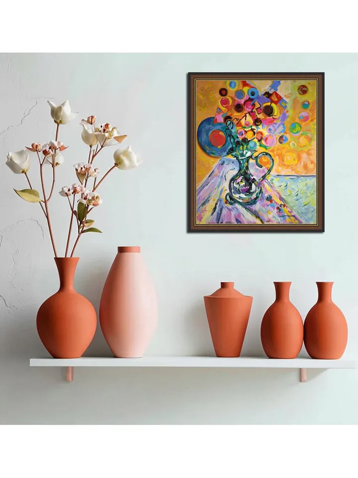 Kandinsky Style Painting Flowers Abstract Original Art Floral Wall Art 15 by 12 Above Sofa Art by TatianaArtShop