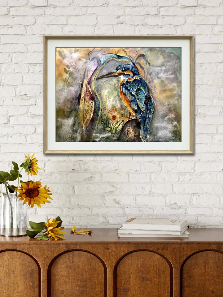 Kingfisher bird original watercolour mix media painting on watercolour paper,birds painting original wall art,interier decoration,gift.
