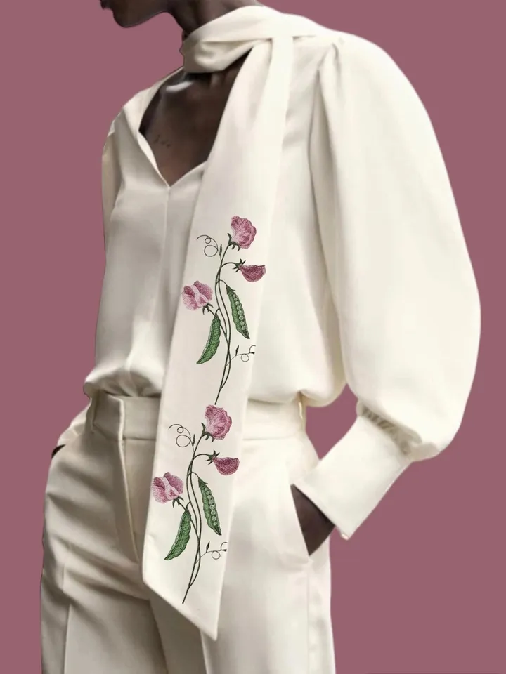 The set of designs in the technique of art embroidery "Sweet peas"