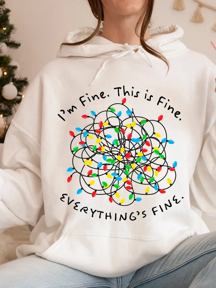 Im Fine Everything Is Fine, Funny Christmas Svg, PNG, Christmas Lights PNG, PNG Digital Design, Trendy Overstimulated png
