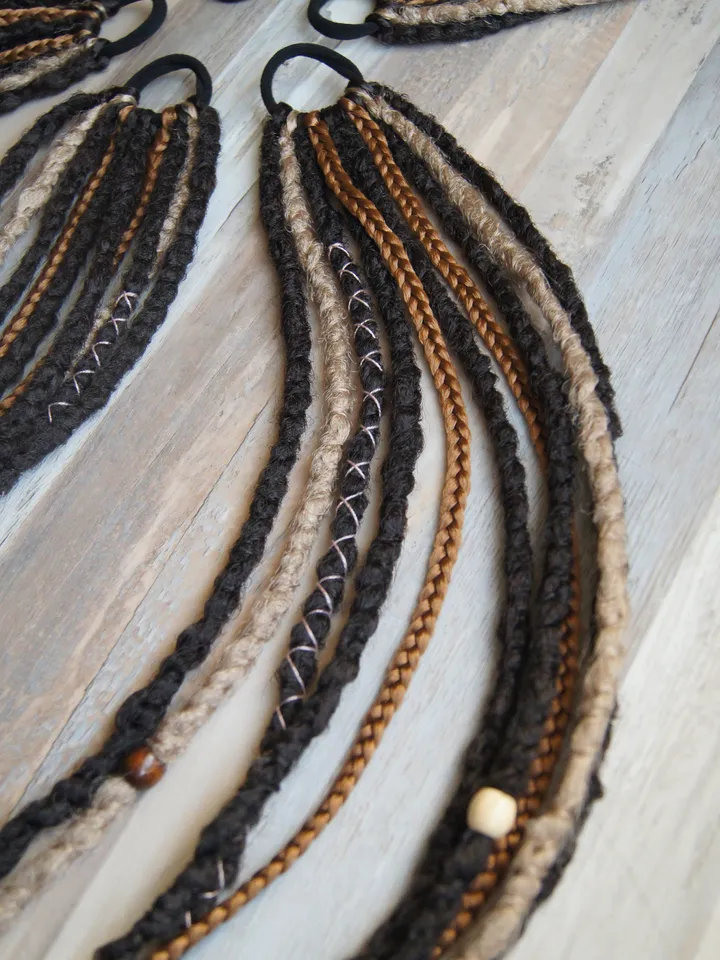 Dreads on hairband Ponytail Crochet brown blonde ginger synthetic dreadlock extensions with braids Boho earthy forest hair 24 inches