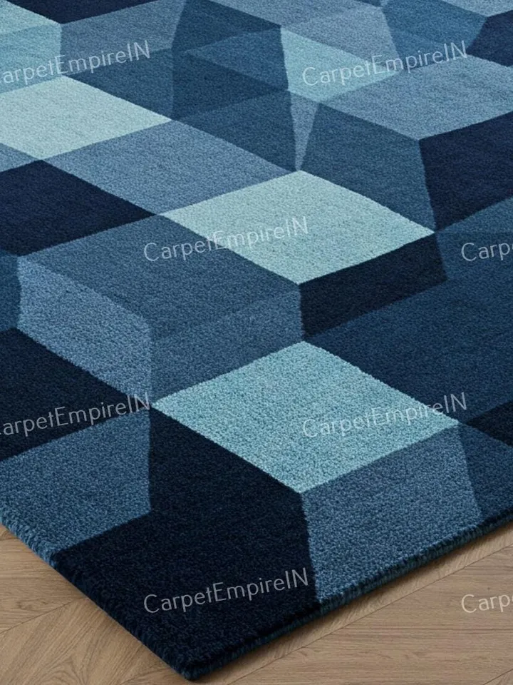 8x10 Area Rug, Geometrical Blue Rug - Modern Blue rug, Wool Rug, Hand-Tufted Floral Carpet, Contemporary, Home Decor 4x6,5x7,6x9,8x10,9x12.