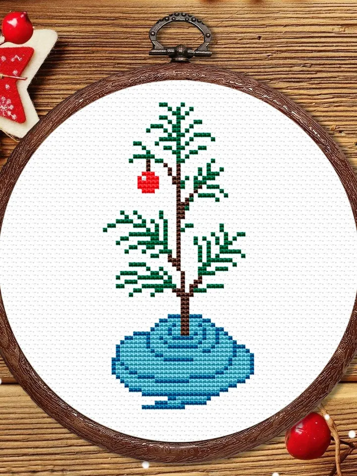Christmas Tree Cross Stitch Pattern, Modern Christmas cross stitch chart, XMas Motifs, simple, easy, quick, Merry Christmas #hld028