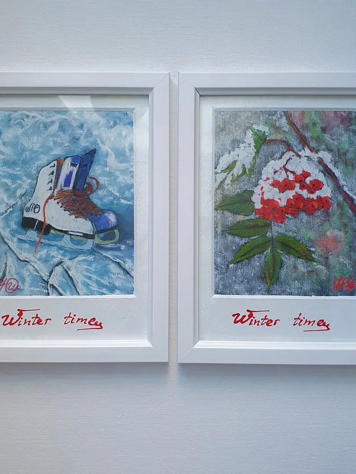 Rowan Painting Christmas Decoration Original Art Berry Wall Art Frame Painting