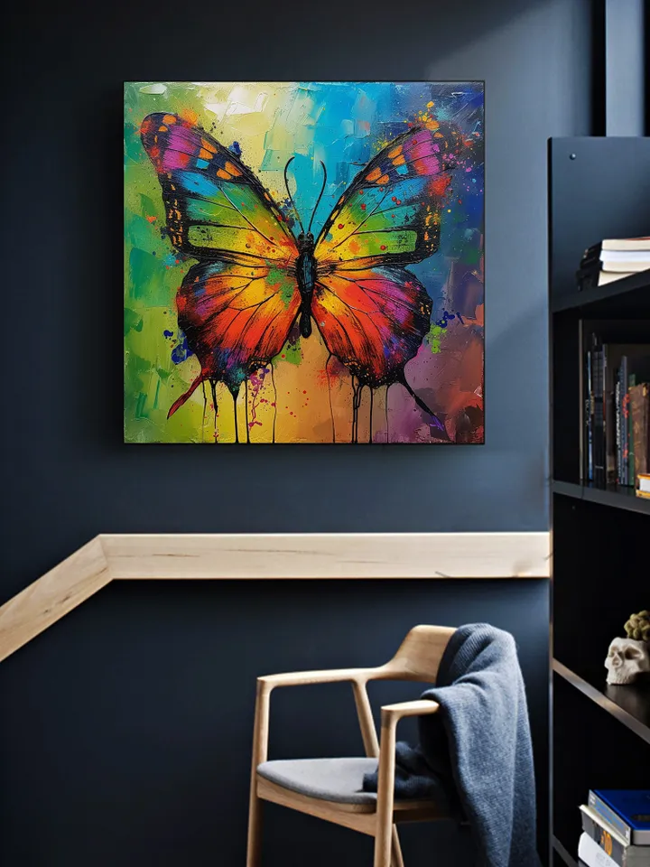 Original Colorful Butterfly Oil Painting On Canvas, Large Wall Art, Abstract Animals Painting, Office Wall Art, Custom Painting, Home Decor