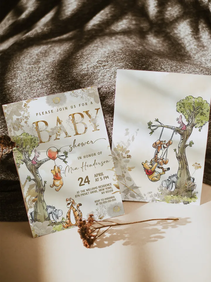 Classic Winnie Pooh Baby Shower Invitation Set; Neutral Baby Shower Template; Wizard Baby Shower Invite Honey Bear Invite Winnie Pooh poom77