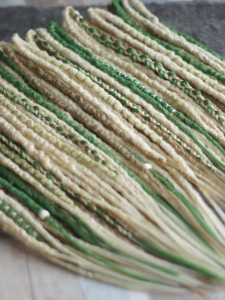 Boho Blonde Herbal Green Dread Extensions Mixed Braid Set Single or Double Ended SE DE for Custom Styling Hippie Goddess Volume Texture
