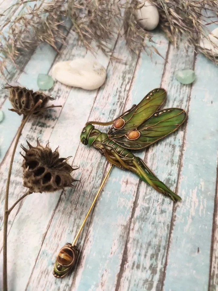 Grasshopper pin, Grasshopper brooch,Green insect pin