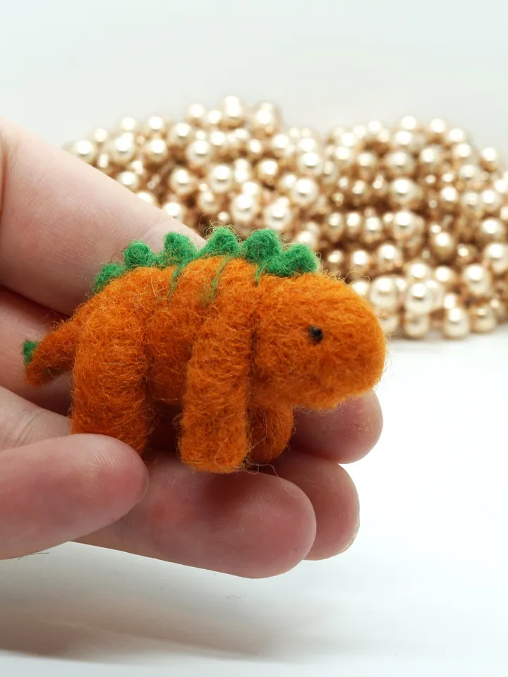 Miniature needle felted stegosaurus dinosaur, orange dinosaur, ready to ship from the USA