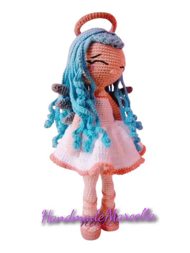 Celestina the Angel β 35 cm Crochet Amigurumi Angel Doll β Light Blue Hair β Handmade Gift β Soft Christmas Decor β Cupid Style Doll