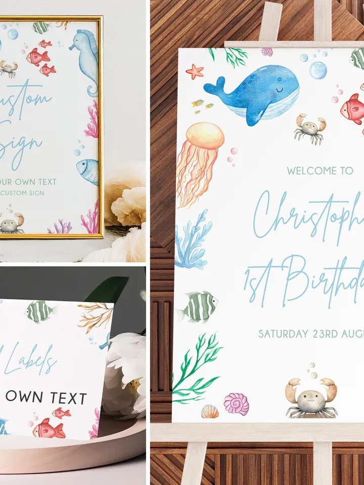 Oneder the Sea Birthday Invitation Bundle Boy or Girl Under the Sea 1st Birthday Invite Blue, 1st Birthday Girl, Sea Party Decorations i107