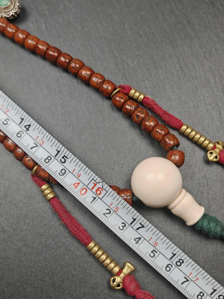 Authentic Tibetan 9+mm 108 Rudraksha Rosary, Old Necklace Mala,Tibetan Prayer Beads with Unique Mix of Treasures,Spiritual Gift