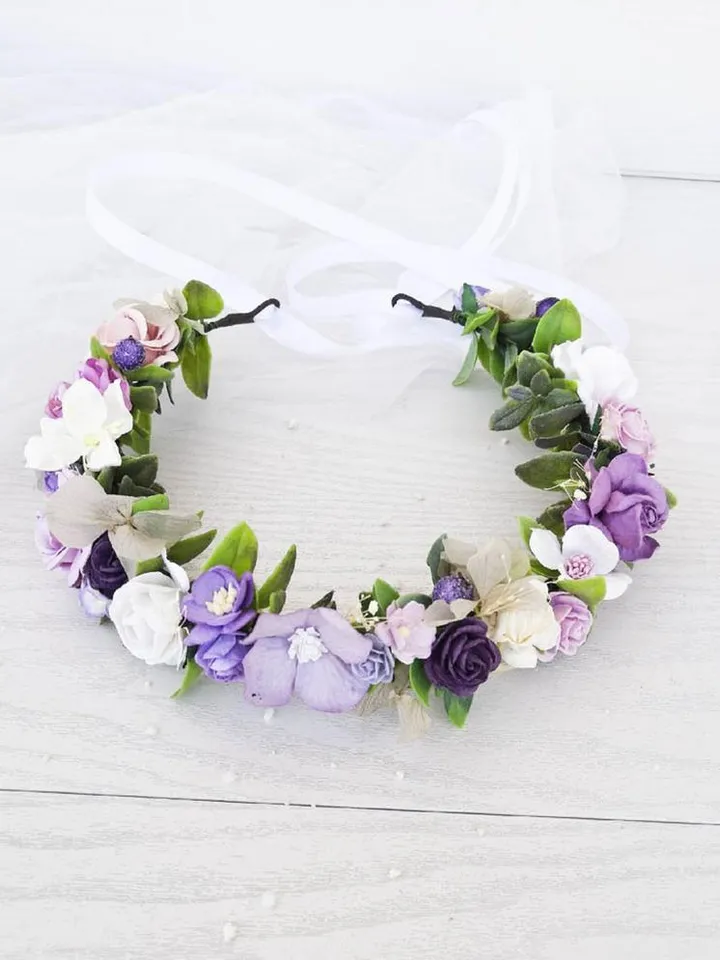 Flower crown, Lavender crown, Wedding flower crown, Purple wedding crown, Floral wedding crown, Rustic crown