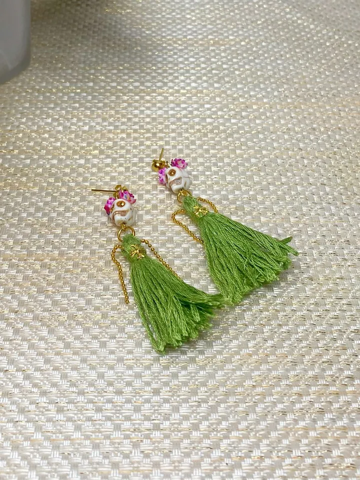 Handmade earrings. Earrings with fringe. Jewelry.