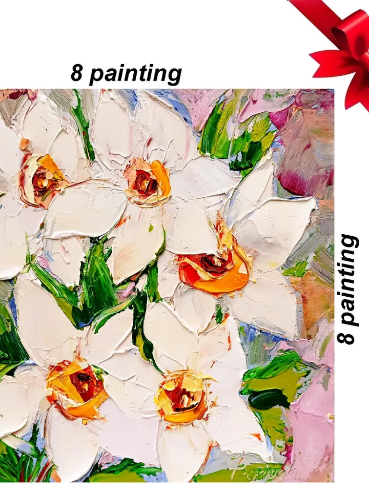 Daffodils Painting Impasto Original Art Flower Oil Painting Small Artwork Spring Flower Impressionist Art Gifts by ArtProkopaloSv