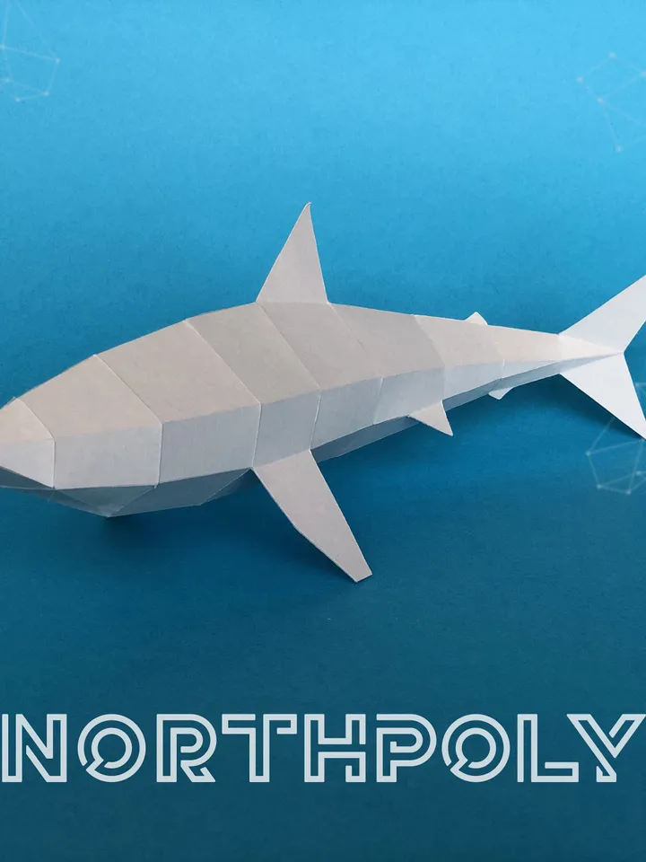 Shark Papercraft, Fish, Digital Template, PDF Download, Gurko, 3D Low Poly, Pepakura, DIY Origami Sculpture, Paper Decor, DIY Gift