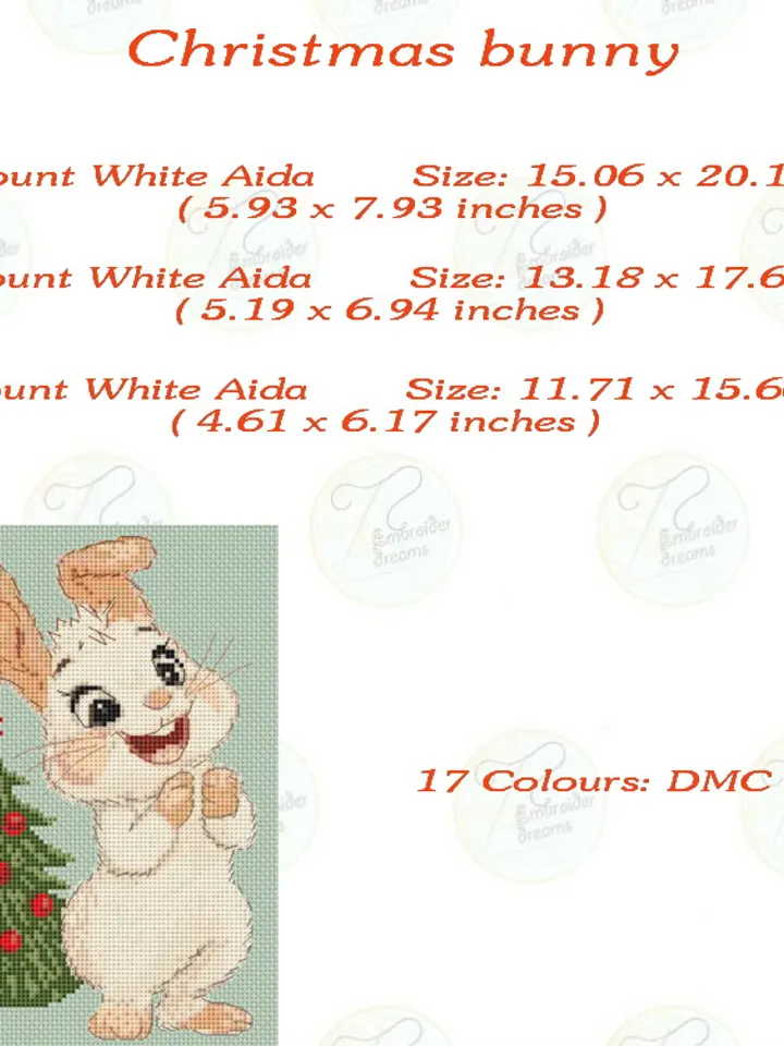 Christmas bunny cross stitch pattern pdf, Rabbit embroidery DIY