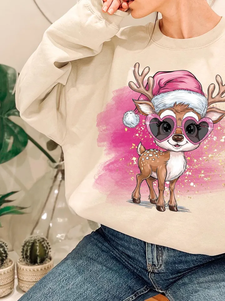Iridescent Reindeer PNG - Christmas Designs For T-Shirts - Retro PNG - Retro Christmas Designs - Coquette Christmas Design - Reindeer Design