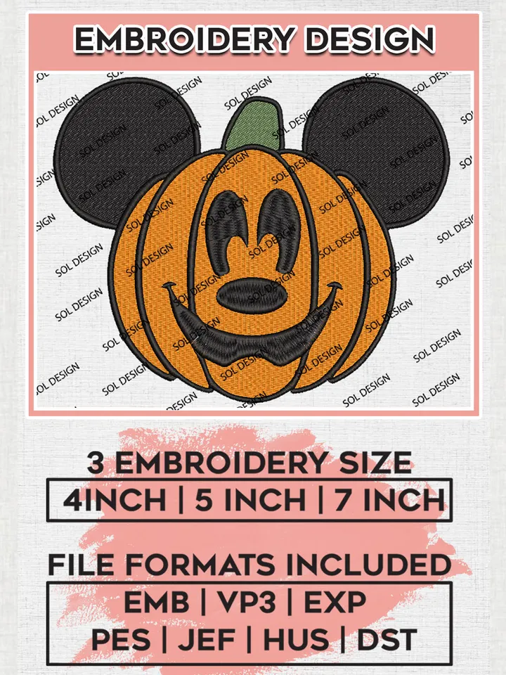 Spooky Mickey Mouse Pumpkin Head Embroidery designs, Disney Character Machine embroidery designs, Happy Halloween embroidery files, Trick Or Treat Machine Embroidery Digitized Pes Files, Digital Download