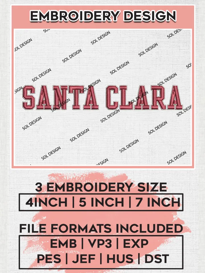 NCAA Santa Clara Broncos Team Writing Logo Embroidery Design Files, NCAA Santa Clara Broncos Machine Embroidery, NCAA Teams, Game Day, 3 sizes, NCAA Machine embroidery designs, Digital Download
