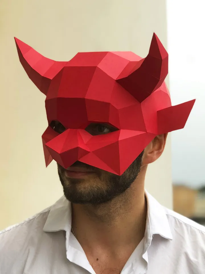 Devil Mask Papercraft, Digital Template, PDF Download, Gurko, 3D Low Poly Animal Mask, DIY Origami, Pepakura, Paper Mask, DIY Costume