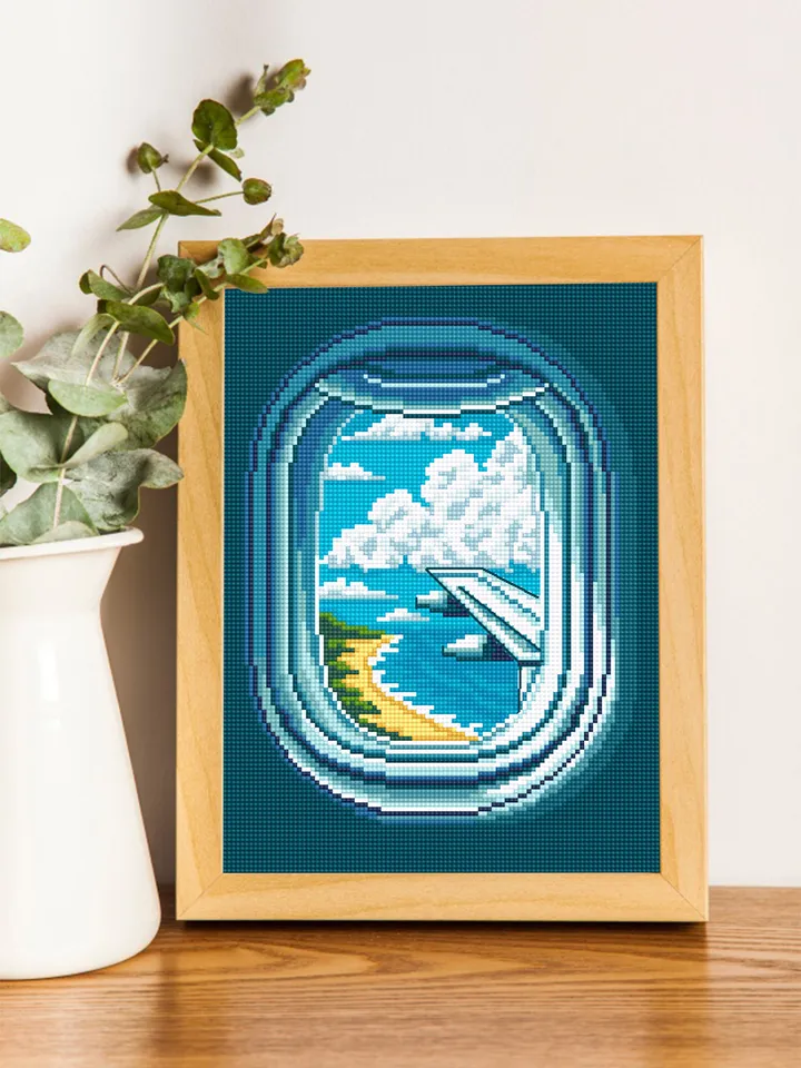 Airplane window cross stitch pattern download PDF Summer sea landscape cross stitch chart Nature cross stitch sampler Travel lover gift #L48