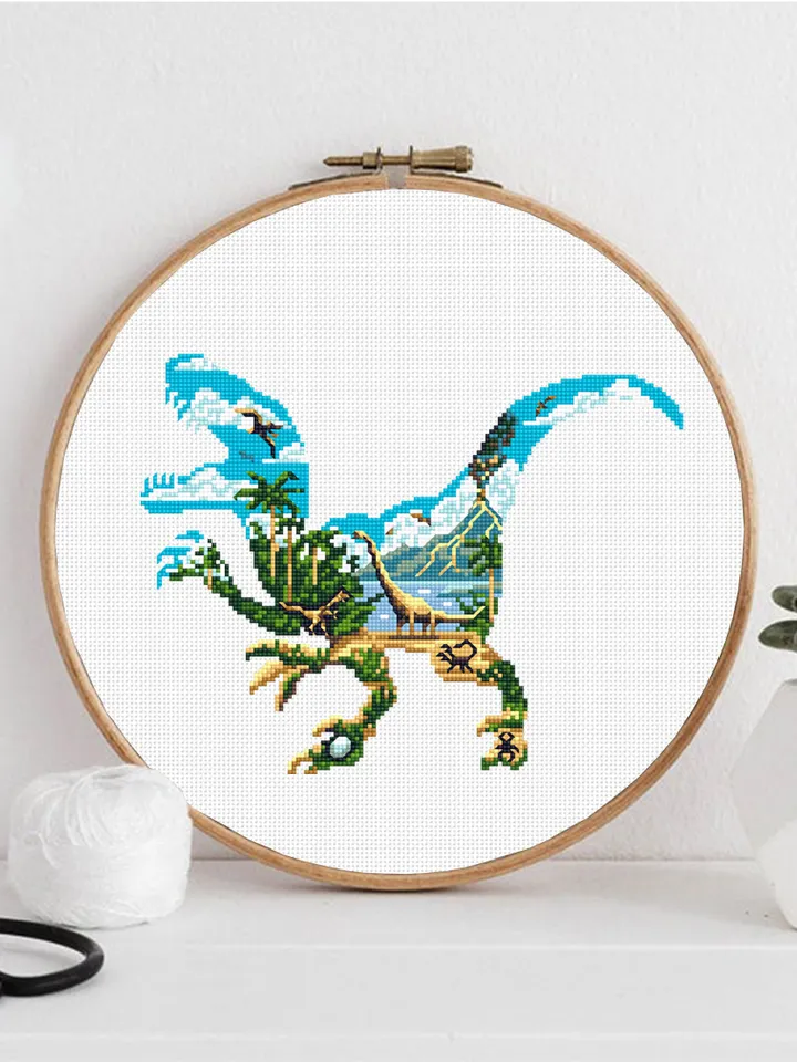 Dinosaur cross stitch pattern download PDF Ancient animal cross stitch chart Dinosaur world cross stitch, Dinosaur silhouette embroidery #D7