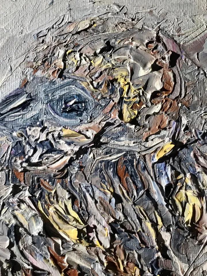 Sparrow bird original oil impasto painting on stretched canvas,birds painting,fantasy birds wall art,original art gifts,home decoration.