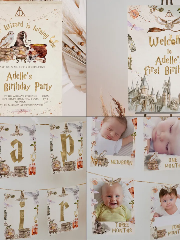 The Chosen One Big Bundle; Wizard Birthday Party Bundle Templates; Magic School Birthday Party Template; Editable Wizard Template; Wms12