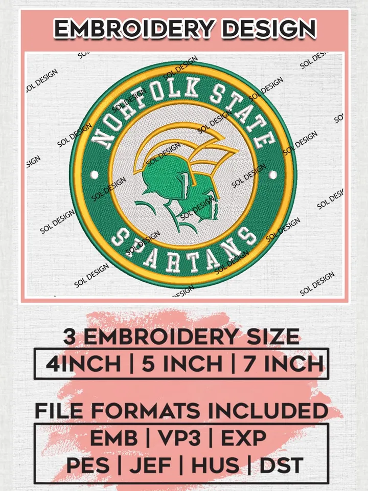 NCAA Norfolk State Spartans Round Logo Embroidery, NCAA Norfolk State Spartans Logo Embroidery files, NCAA Teams, Machine embroidery designs, Digital Download