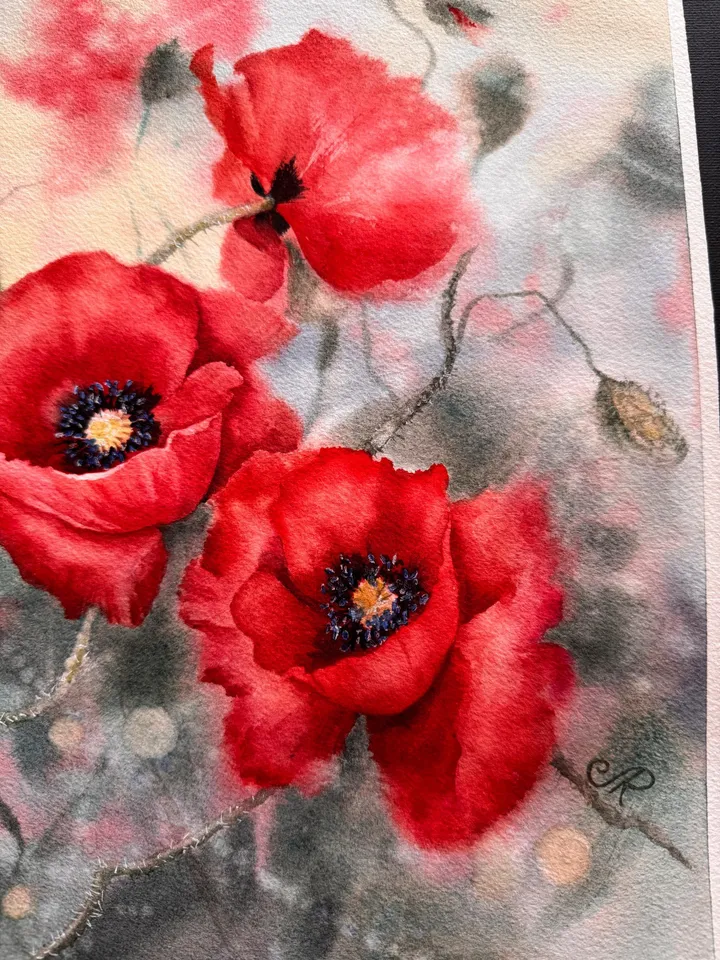Poppies Original Painting Flowers Watercolor Painting Wildflowers Art Meadow Wall Art