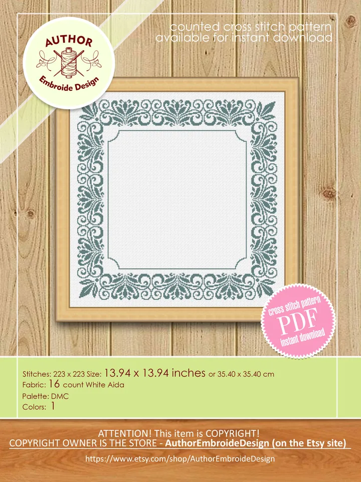 Square frame cross stitch pattern PDF download Flower border cross stitch chart, Simple cross stitch pillow, Monochrome mandala frame #Y12
