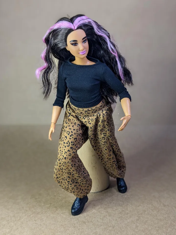 Handmade leopard printed hippie pants for 1/6 scale fashion female dolls