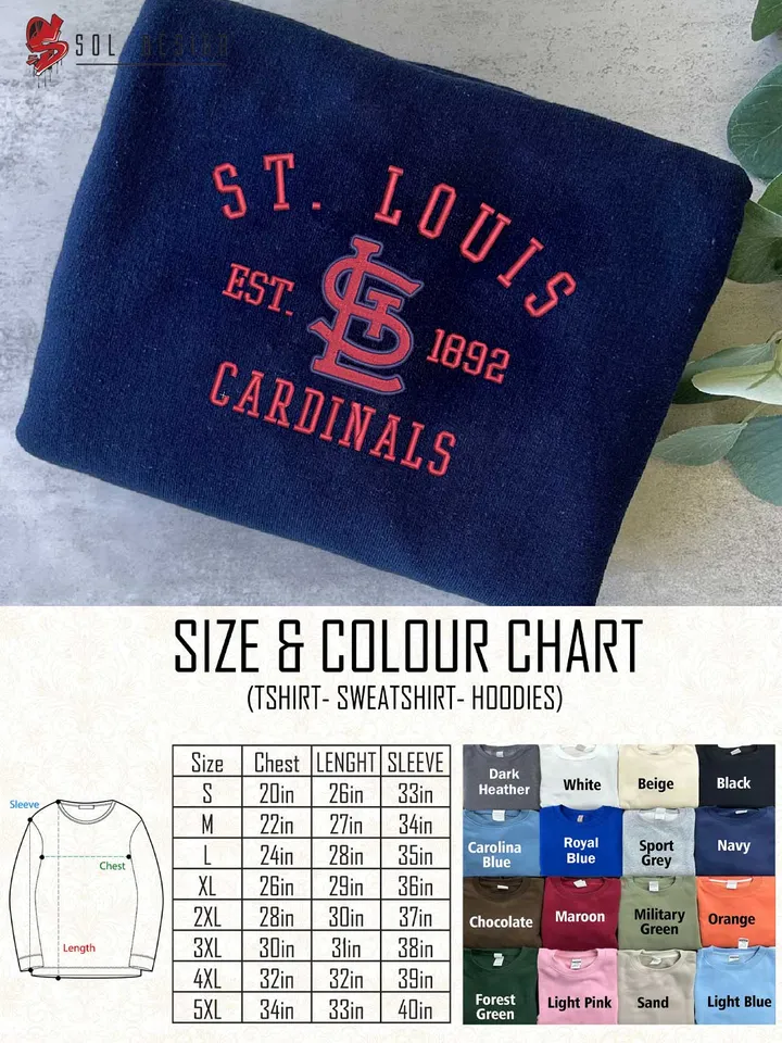 St. Louis Cardinals Est 1892 Embroidered Sweatshirt, MLB Embroidered Sweatshirt, MLB St. Louis Cardinals T Shirt, MLB Baseball Team Embroidered Hoodie, Unisex Crewneck, MLB Team Fan Gift Tee