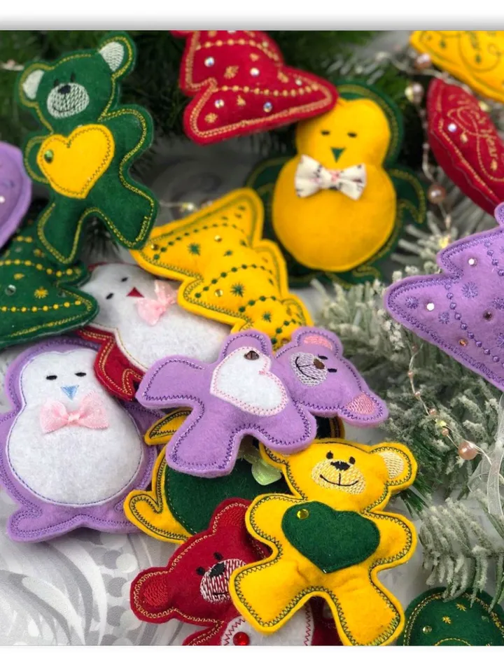 Christmas Tree Toys Set Machine Embroidery Design Pattern for Felt Machine Embroidery Pattern Chtistmas embroidery motif