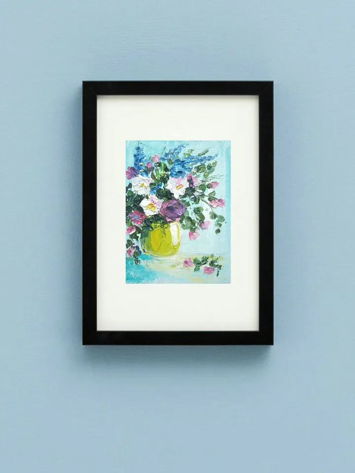 Flowers impasto miniature original painting ACEO oil floral artwork ATC