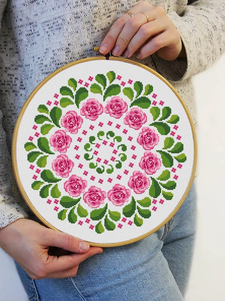 Flower mandala cross stitch pattern download PDF Easy mandala pattern digital PDF Rose cross stitch Floral ornament cross stitch chart #M1