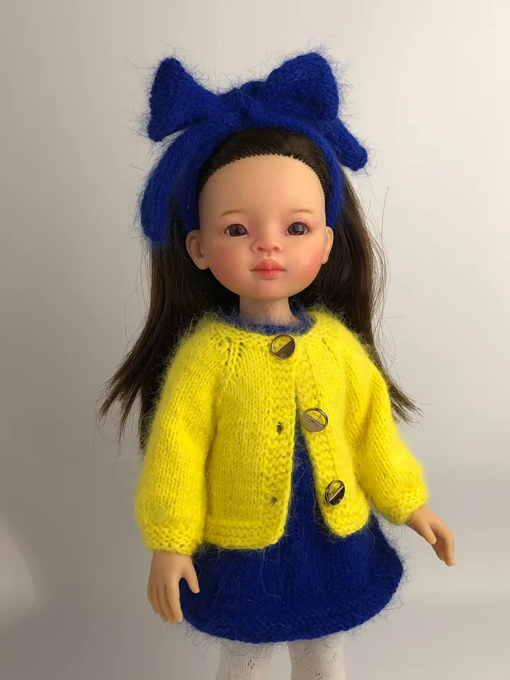 Paola Reina Doll 5 ITEMS Set: Exclusive Handmade Outfit - Dress, Sweater, Tights, Shoes, Hairband - Freedom for Ukraine