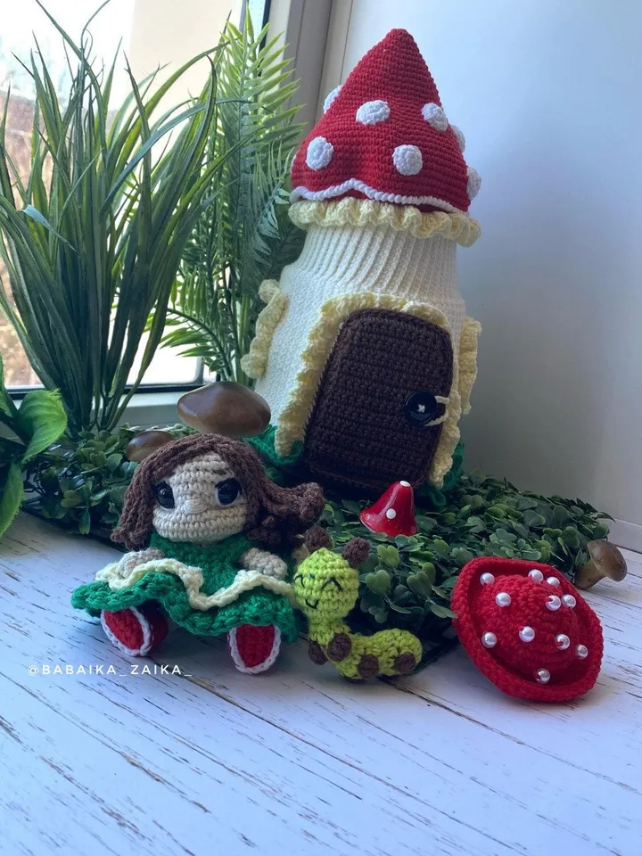 PDF Amanita House, Mushroom amigurumi pattern, Amanita ornament Mushroom House, Crochet decoration, Doll Pattern, Doll House