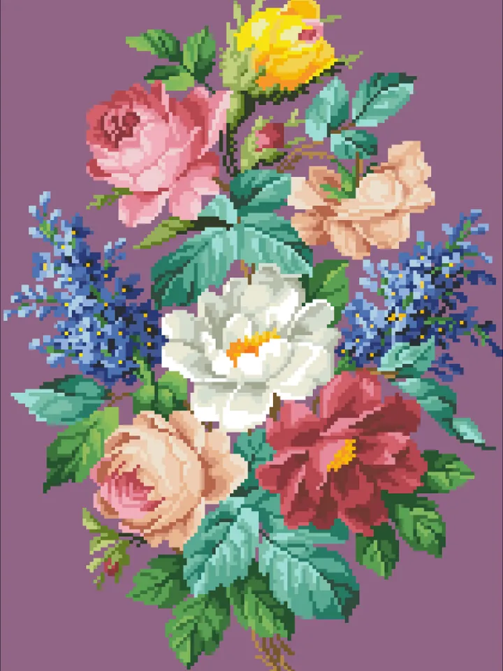 Antique Cross Stitch Pattern Forget - me - nots Camellias Roses Digital Download PDF