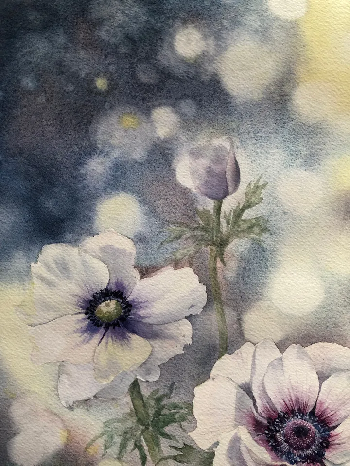 Flowers Original Watercolor Painting Wall Art Anemones Painting