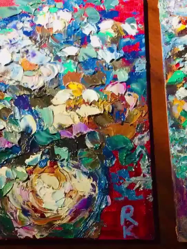 Triptych- original oil painting on canvas boards,flowers in a vase impasto style textured paintings, unique handmade gifts, home decoration.