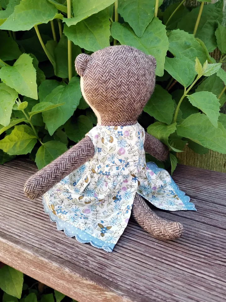 Beige otter girl, handmade plush doll, stuffed otter toy, textile animal doll