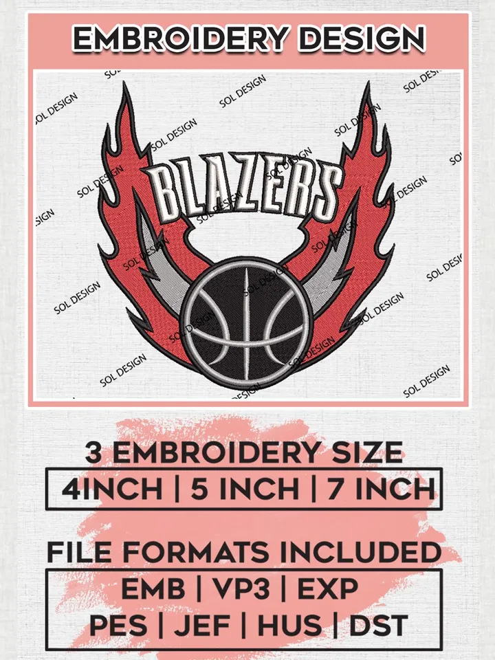 Portland Trail Blazers Machine Embroidery Design Files, NBA Portland Trail Embroidery Design, NBA Machine Embroidery Designs, NBA Embroidery Designs, Digital Download