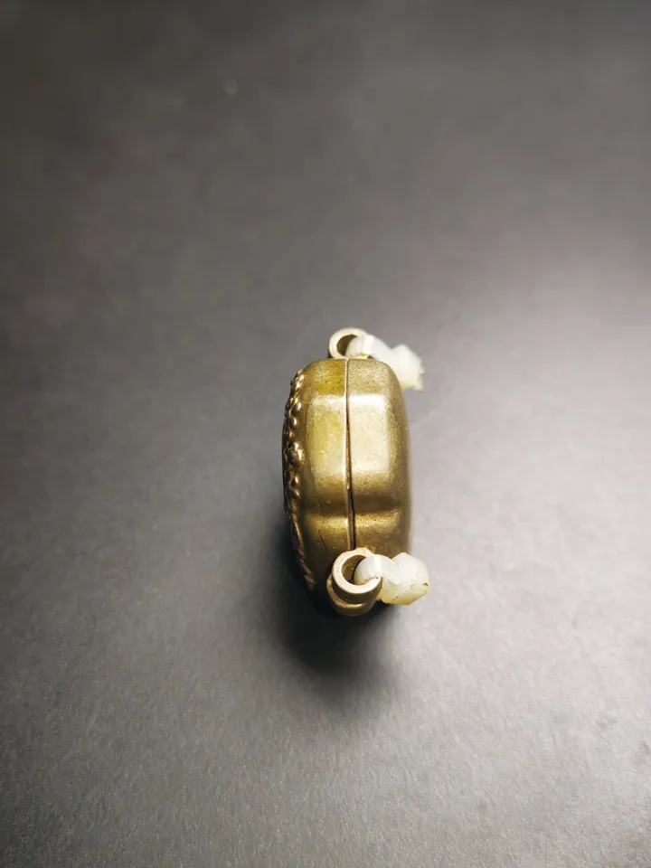 Gandhanra Antique Handmade Gau Ghau Shrine, Yellow Jambhala Mini Tibetan Buddhist Altar Amulet Pendant,Made of White Copper