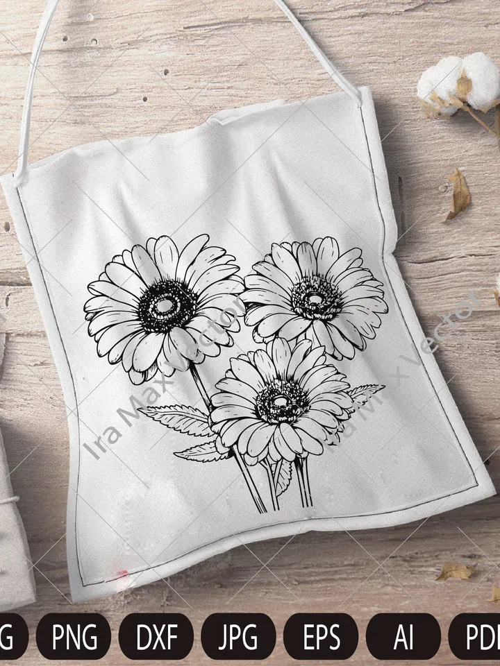 Gerbera svg, Daisy svg, Cute Wildflower, Gerbera set, Botanical Floral Clipart, Garden Plant Silhouette, Wedding Vinyl Cut file